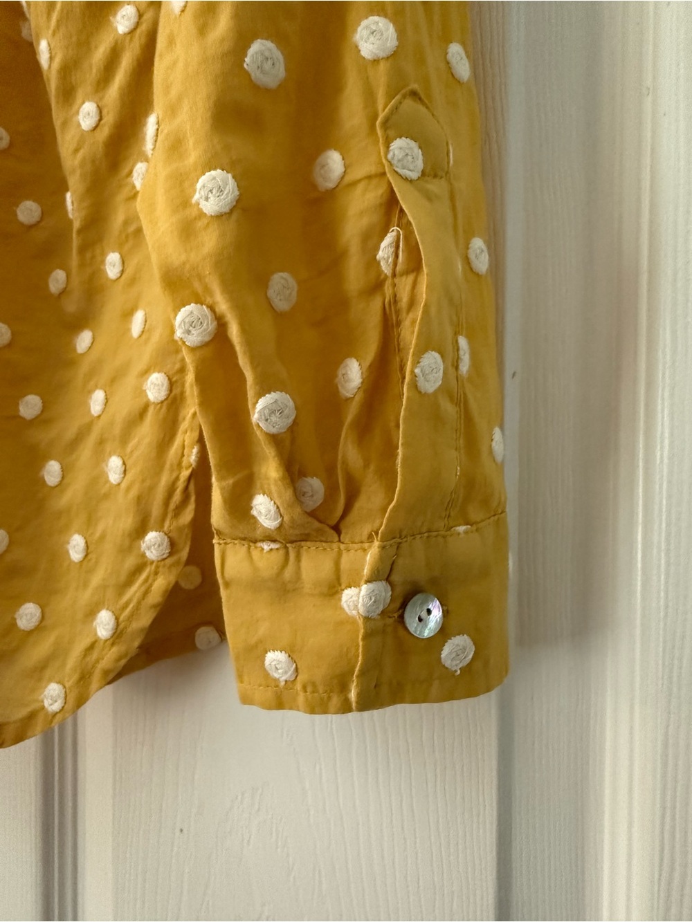 Embroidered Polka Dot Button-Up JJill Shirt in Golden Yellow small petite - Picture 5 of 8